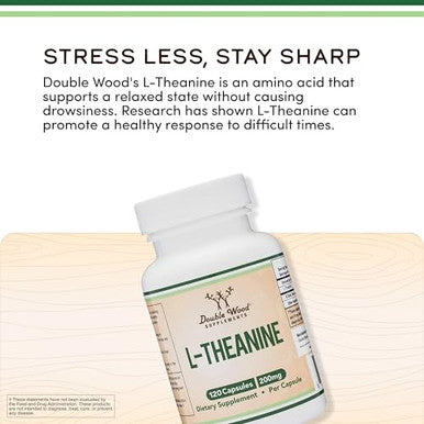 Double Wood Supplements L Theanine Double Strength 120 Capsules 200Mg