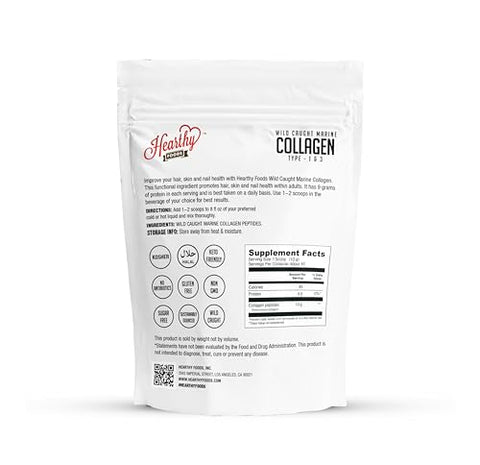 Hearthy Foods Marine Collagen Powder 16 Oz - Sourced From Wild-Caught Fish Pescatarian Friendly Keto Certified & Non-Gmo Verified - Easy To Mix In Water 45 Servings