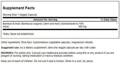 Swanson Bamboo Extract for Hair and Nails Silica Supplement Supports Collagen 300 mg 60 Veggie Capsules