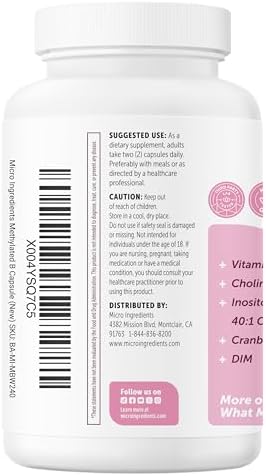 Micro Ingredients Methylated B Complex For Women 240 Vegetarian Capsules Activated B Vitamins With Methylfolate Methyl B12 Dim and Inositol Complex 14In1 Bioactive B Vitamin Formula