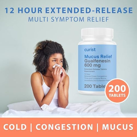 Curist Guaifenesin 600 Mg Extended Release Tablets (200 Dye Tablets) Expectorant Mucus Relief Uniqus Guaifenesin 600 Mg (Bulk Pack)