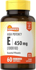 Sundance High Potency Vitamin E 450Mg (1000 Iu) 60 Softgels Essential Vitamin Supplement Nongmo And Gluten Formula