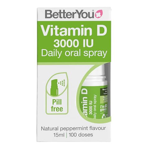 Betteryou D3000 Vitamin D Oral Spray Convenient Alternative For Tablets Promotes Strong Bones Teeth And Immune System Aids In Calcium Absorption Natural Peppermint Flavor 0.5 Oz