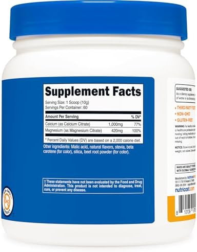 Nutricost Calcium Magnesium Powder (Fruit Punch 60 Servings) Bone Support Nongmo Gluten (From Calcium Citrate And Magnesium Citrate)