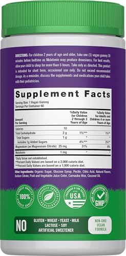 Lil' Sprouts Kids Melatonin and Magnesium Bedtime Gummies 60 Count Berry Flavor 100% Drug Free NonGMO and Gluten Free