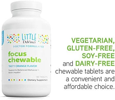 Davinci Labs Focus Chewable Supplement To Support Behavior Brain Health And Immune Health For Kids With Vitamin B6 Folate Vitamin B12 And More Orange Flavor Sugar 90 Tablets