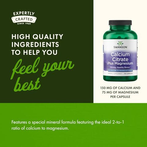Swanson Calcium Citrate Plus Magnesium Mineral Supplement Promoting Strong Bones Energy Production and Muscle Relaxation May Support Cardiovascular Health (150 Capsules)