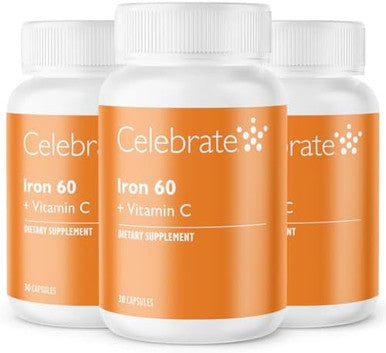 Celebrate Vitamins Iron Supplement With Vitamin C - 60Mg Iron, 60Mg Vitamin C, Bariatric Vitamins For Wls Patients, Vertical Sleeve & Gastric Bypass Surgery (90 Capsules)