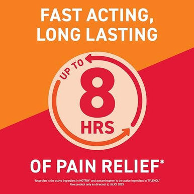 Motrin Dual Action with Tylenol Fast-Acting Long Lasting Pain Reliever with Ibuprofen & Acetaminophen for Minor Aches & Pains Ibuprofen (NSAID) 125 mg & Acetaminophen 250 mg