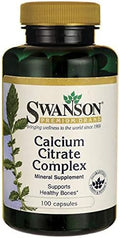 Swanson Calcium Citrate Complex Bone Muscle Nerve Health Blood Pressure Support Mineral Supplement 250 mg Calcium (from Citrate & Carbonate) 100 Capsules
