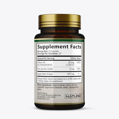 Built By Nature Apple Cider Vinegar Capsules 1877Mg With Vitamin D And Zinc ÃƒÂ¢Ã¢â€šÂ¬Ã¢â‚¬Å“ Immune & Digestion Support ÃƒÂ¢Ã¢â€šÂ¬Ã¢â‚¬Å“ Acetic Acid Acv Supplement For Men And Women - 120 Pills