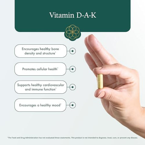 Natura Health Products DAK (ADK) D3 5000 IU K2 50 mcg K1 550 mcg and Vitamin A 1000 IU Bone Heart and Immune Support FatSoluble Calcium Metabolism 60 Vegetarian Capsules