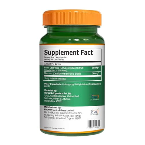Pure Nutrition Horny Goat Weed With Maca Root Extract 1000 Mg Standardized To 10 Icariin 120 Veg Capsules Herbal Dietary Supplement Supports Hormonal Balance 100 Vegetarian Non-Gmo