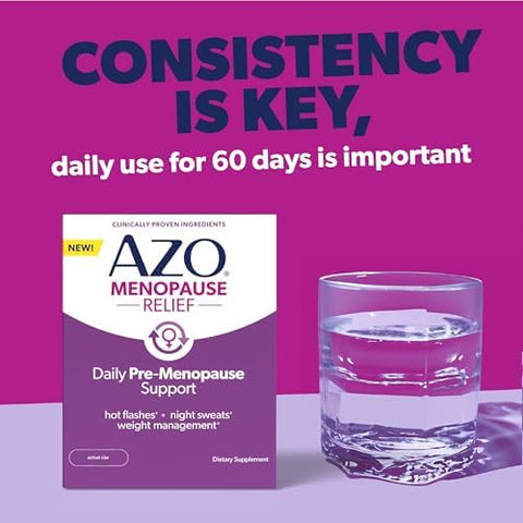 Azo Daily Premenopause Relief Perimenopause Supplements For Women Hot Flash Night Sweat And Healthy Weight Management Support 30 Count