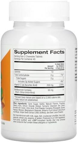 California Gold Nutrition Chewable Vitamin C For Children Orange 90 Vegetarian Tablets