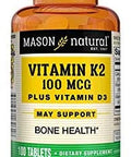 Vitamin K2 100 mcg Plus D3 1000 IU, 100 Tablets, Mason Natural