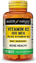 Vitamin K2 100 mcg Plus D3 1000 IU, 100 Tablets, Mason Natural