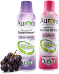Aurora Nutrascience Mega Liposomal Vitamin D3K2+ VIT C and Liquid Glutathione + VIT C Bottle Bundle Support in Cognitive Health and Immune System 32 Servings Each