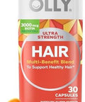 Olly Ultra Strength Hair Softgels, Supports Hair Health, Biotin, Keratin, Vitamin D, B12, Hair Supplement, 30 Day Supply - 30 Count (Packaging May Vary)