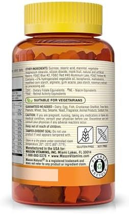 Mason Natural 'Little Animals' Kids Chewable Multivitamins Animal Shaped Children'S Daily Multivitamin With Vitamin A C D B1 B2 B3 B6 Folate & B1260 Tablets