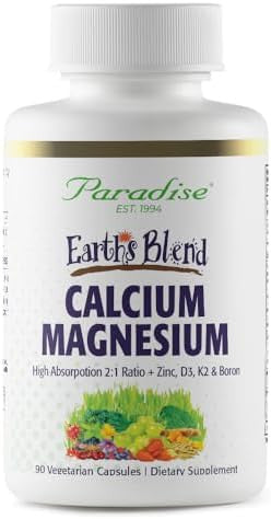Paradise Herbs Earth'S Blend Calcium Magnesium + Zinc D3 K2 & Boron Supports Bone Health Vegan Nongmo Gluten 90 Vegetarian Capsules