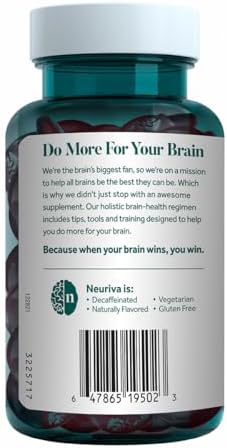 NEURIVA Plus Brain Supplement for MemoryFocus and Concentration+Cognitive Function with Vitamins B6 and B12 and Clinically Tested Nootropics Phosphatidylserine and Neurofactor50ct Strawberry Gummies