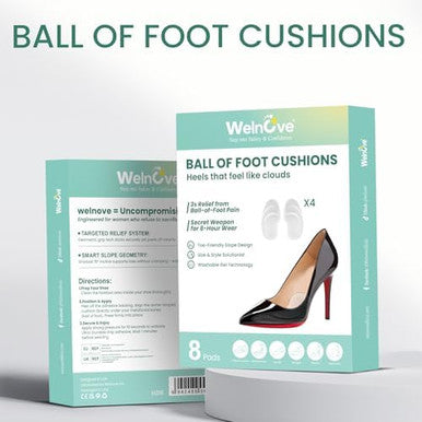 Welnove Gel Ball Of Foot Cushions - Welnove Metatarsal Pads Women Non-Slip Forefoot Cushion Shoes Inserts For Foot Pain Relief Comfort Shock Absorption & All-Day Wear In Sandals High Heels Flats 4 Pairs