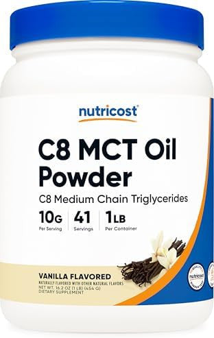 Nutricost C8 Mct Oil Powder 1Lb (16Oz) Vanilla Flavor 95% C8 Mct Oil Powder Best For Keto Diets Nongmo Gluten