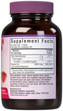 Bluebonnet Nutrition Earth Sweet Vitamin B12 5000 Mcg Chewable Tablets Soy Gluten Kosher Dairy Vegan Raspberry Flavored 60 Chewable Tablets 60 Servings