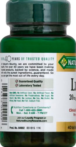 Nature's Bounty Lutein Pills Eye Health Supplements And Vitamins Support Vision Health 20 Mg 40 Softgels