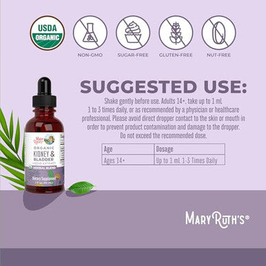 Maryruth'S Organics Herbal Supplement Drops Support Renal & Urinary Systems Juniper Berry Cleavers Dandelion Hawthorn Horsetail & Chanca Piedra Vegan Non-Gmo 1 Fl Oz