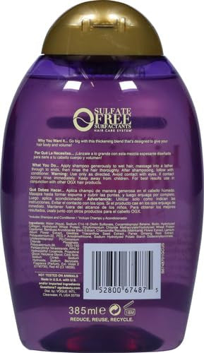 Ogx Thick & Full + Biotin Collagen Extra Strength Volumizing Shampoo With Vitamin B7 Hydrolyzed Wheat Protein For Fine Hair. Sulfate- Surfactants Thicker Fuller Hair 13 Fl Oz (Pack Of 2)