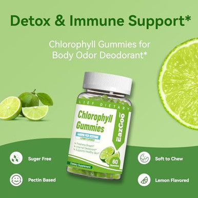 Eazgoo Chlorophyll Gummies For Body Odor Deodorant* Sugar Free Chewable Chlorophyll For Immune Support Women Vegan 60 Count (Lemon)