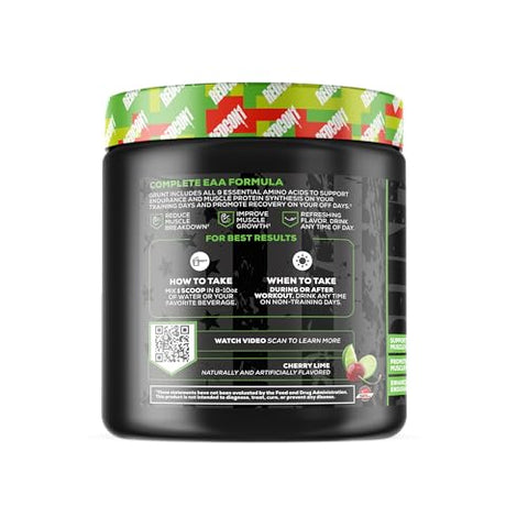 Redcon1 Grunt Eaas Cherry Lime - Sugar Free Keto Friendly Essential Amino Acids - Post Workout Powder Containing 9 Amino Acids To Help Train Recover Repeat (30 Servings)
