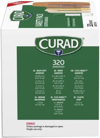 Curad Bulk Variety Pack Assorted Bandages Flex-Fabric Waterproof Plastic Knuckle Heavy Duty Bandages (320Count)
