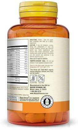 Mason Natural Vitrum 50 + Adult-Multi, Iron - Vitamins A C D E K B, Folate, Calcium, Iron, Zinc, Potassium, Magnesium, 100 Tablets