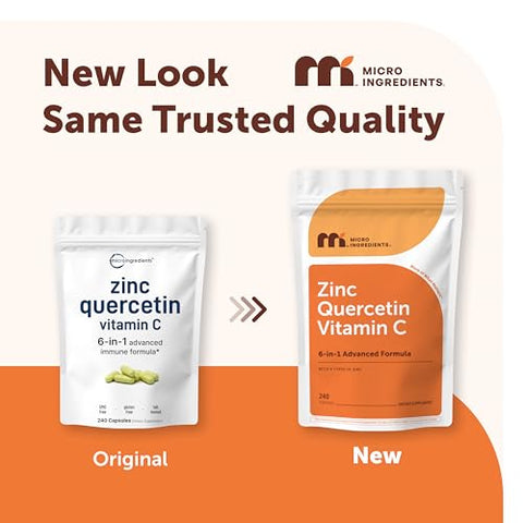 Micro Ingredients Quercetin With Vitamin C And Zinc 240 Capsules Quercetin 500Mg Vitamin C 500Mg Zinc 50Mg (Picolinate Citrate Glycinate Gluconate) Complete Immune Support Supplements