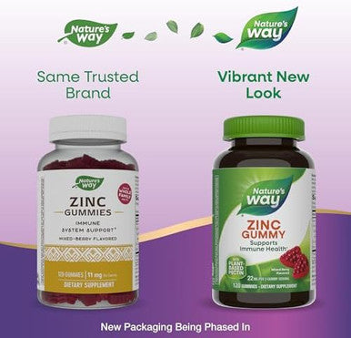 Nature'S Way Zinc Gummies, Daily Immune Support Gummies, 100% Daily Value Zinc Per Gummy, Mixed Berry Flavored, 120 Gummies (Packaging May Vary)