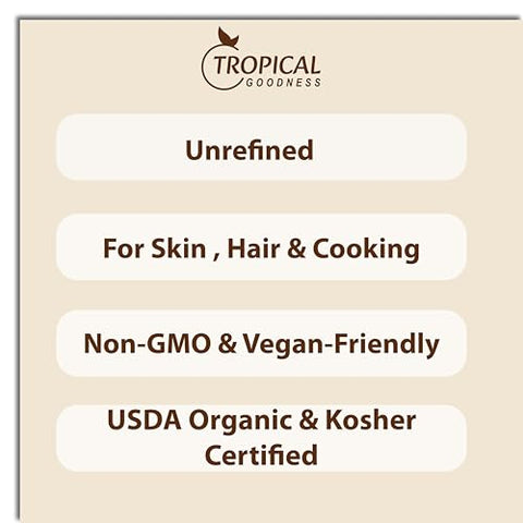Tropical Goodness Organic Liquid Coconut Oil 16oz ÃƒÂ¢Ã¢â€šÂ¬Ã¢â‚¬Å“ Glass Jar - No Plastic, Cold Pressed, Non-GMO, Gluten-Free, for Cooking, Baking, Skin & Hair