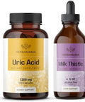 Herbamama Uric Acid And Milk Thistle Kit - Bundle Of 1200 Mg Uric Acid Complex & Milk Thistle Extract Tincture 4 Fl Oz - Vegan Non Gmo Sugar & Alcohol- - 2 Pack