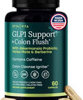 Etta Vita Colon Cleanse Glp-1 Supplement Weight Loss & Energy - Appetite Suppressant & Fat Burner For Women And Men With Berberine Yerba Mate Psyllium Husk Senna Leaf Lemon Black Garlic - Digestive Broom