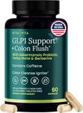 Etta Vita Colon Cleanse Glp-1 Supplement Weight Loss & Energy - Appetite Suppressant & Fat Burner For Women And Men With Berberine Yerba Mate Psyllium Husk Senna Leaf Lemon Black Garlic - Digestive Broom