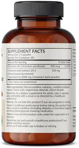 Futurebiotics Cinnamon Plus Chromium Picolinate Supplement High Potency Chromium Nongmo 120 Vegetarian Capsules