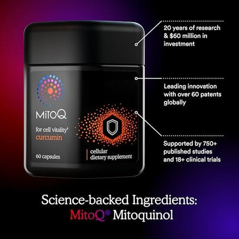 Mitoq Curcumin Advanced Coq10 Antioxidant - Contains Mitoquinol Mesylate & Super Bioavailable Longvida Curcumin Turmeric - Supports Immunity Digestive Health & Cell Vitality (60 Capsules)