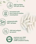Micro Ingredients Alpha Gpc 600Mg Per Serving With Mct Oil 240 Softgels Bioavailable Choline Supplement With Creatine Monohydrate & Lion S Mane Non Gmo Cgmp Manufactured
