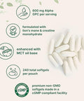 Micro Ingredients Alpha Gpc 600Mg Per Serving With Mct Oil 240 Softgels Bioavailable Choline Supplement With Creatine Monohydrate & Lion S Mane Non Gmo Cgmp Manufactured