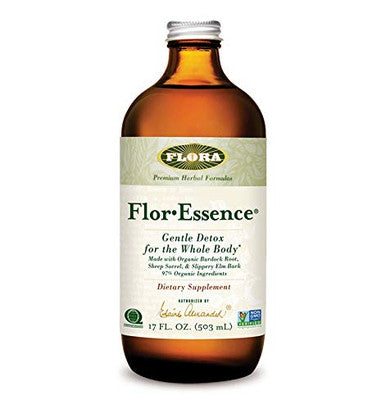 Flora FlorEssence Liquid Tea Blend Gentle Detox and Cleanse Tea with Burdock Root Sheep Sorrel Slippery Elm Watercress Rhubarb Kelp Gluten Free Kosher Vegan 17oz. Glass Bottle