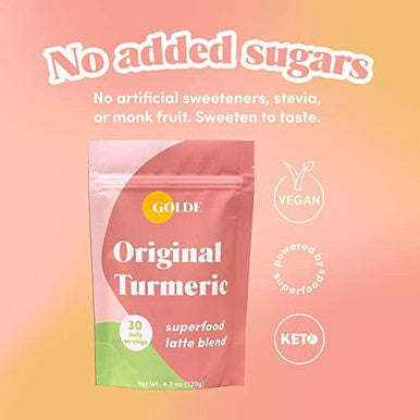 Golde - Superfood Latte Blend - Original Turmeric - Plant-Based W/Coconut, & Ginger - Vegan, Keto, Sugar- - 30 Servings
