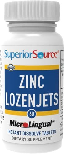 Superior Source Zinc Lozenjets, Zinc (5 Mg), Vitamin C (15 Mg), Quick Dissolve Microlingual Tablets, 60 Ct, Supports Immune, Skin And Antioxidant Health. Non-Gmo