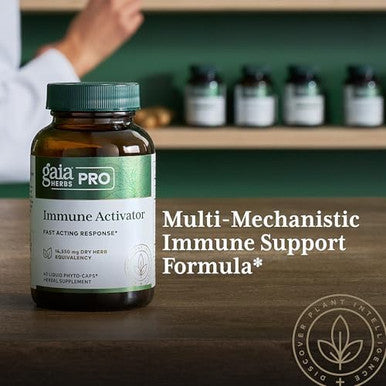 Gaia Herbs Pro Immune Activator Immune Support Supplement Features Ecea Ginger Root Elderberry & Andrographis Vegan Dairy & Gluten 40 Liquid Phytocaps (20 Servings)